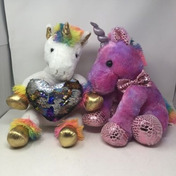 2 Dan Dee Rainbow Colors Unicorn Soft Plush Stuffed‎ Animal Toy  17" Heart pink - Picture 4 of 11